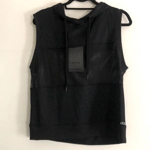 Lorna Jane workout top with hood and mesh detail